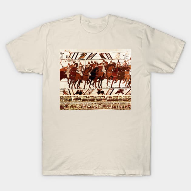 THE BAYEUX TAPESTRY ,NORMAN ARMY IN BATTLE OF HASTINGS ,KNIGHTS HORSEBACK T-Shirt by BulganLumini